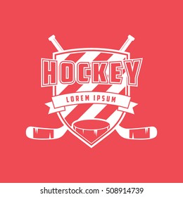 Hockey Emblem Flat Icon On Red Background