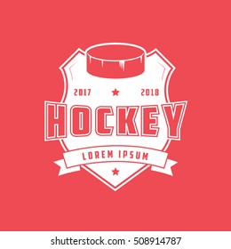 Hockey Emblem Flat Icon On Red Background