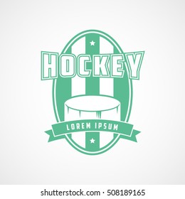 Hockey Emblem Green Flat Icon On White Background