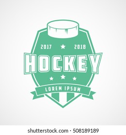 Hockey Emblem Green Flat Icon On White Background