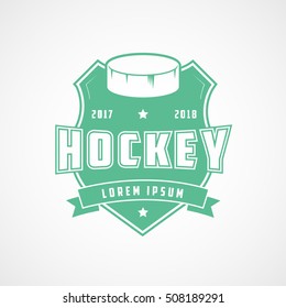 Hockey Emblem Green Flat Icon On White Background