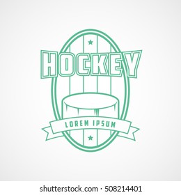 Hockey Emblem Green Line Icon On White Background