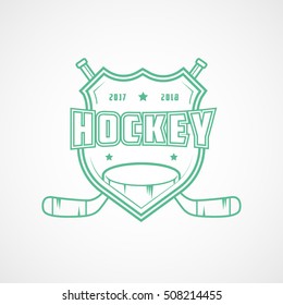 Hockey Emblem Green Line Icon On White Background