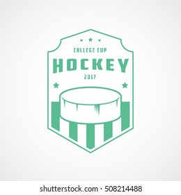 Hockey Emblem Green Line Icon On White Background