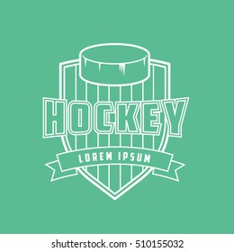 Hockey Emblem Line Icon On Green Background