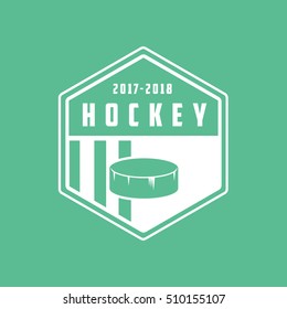 Hockey Emblem Line Icon On Green Background