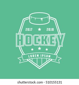 Hockey Emblem Line Icon On Green Background