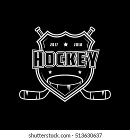 Hockey Emblem Line Icon On Black Background