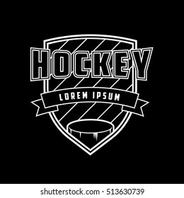 Hockey Emblem Line Icon On Black Background