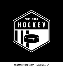 Hockey Emblem Line Icon On Black Background