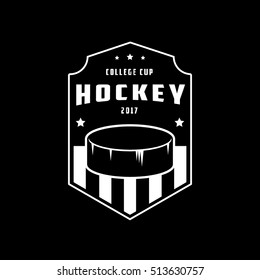 Hockey Emblem Line Icon On Black Background