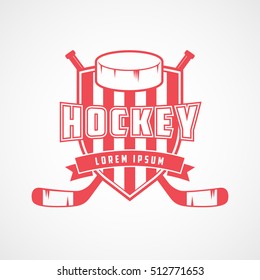 Hockey Emblem Red Flat Icon On White Background