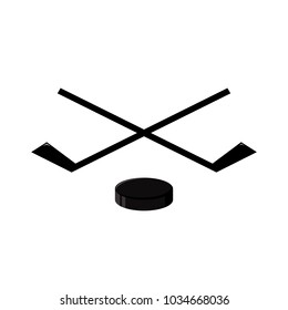 hockey emblem is two crossed hockey sticks and puck vector illustration