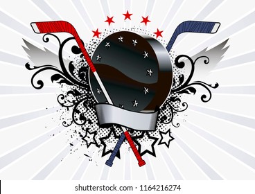 Hockey emblem with a washer and wings