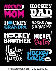 Hockey Family T shirt Design Bundle, Vector Hockey T shirt  design, Hockey shirt  typography T shirt design Collection