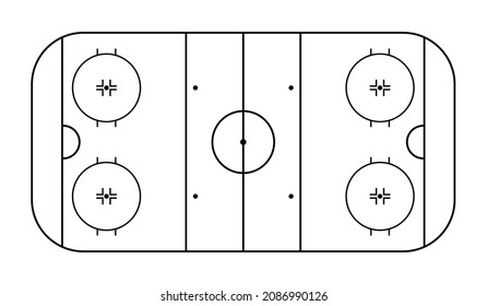 Hockey field. Outline rink. Hockey ice arena for nhl and winter sport game. Ice pitch in top view. Stadium with graphic line diagram. Outline background for plan and play. Vector.