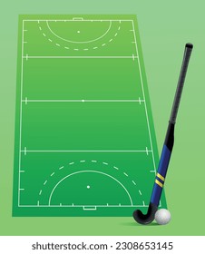 Hockey field perspective and equipment. Vector 3d illustration