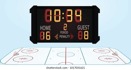 Hockey field with scoreboard. vector illustration