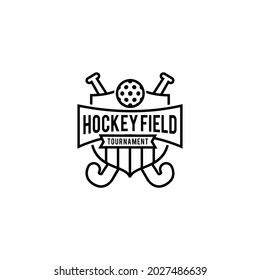 Hockey field shield line logo icon design illustration vector