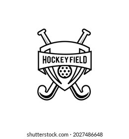 Icono de la línea del escudo de campo de hockey Icono de diseño vector