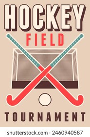 Diseño de póster de estilo vintage del torneo de Hockey Field. Ilustración vectorial.