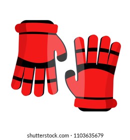 Hockey gloves. Sport gloves. Flat cartoon style vector illustration icons. Isolated on white. Sport equipment. Hockey, football, soccer gloves for game, match, championship. Red goalkeeper gloves.