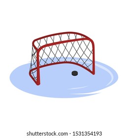 Hockey goal in cartoon style. Isolated image of arena equipment. Winter sport. Vector illustration