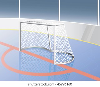 Hockey goal and ice field realistic. Vector illustration.