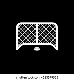 Hockey Goal And Puck Flat Icon On Black Background