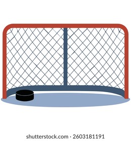Hockey goal with puck isolated vector illustration on white background