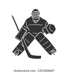 Ilustración de silueta de icono del arquero de hockey. Ice Sports Vector Gráfico Pictograma Símbolo Clip Art. Dibujo Doodle Signo negro.