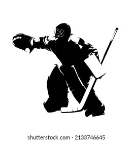 Hockey Goalie, Isolated Vector Silhouette. Goalkeeper, Ice Hockey Logo, Pen Drawing. Winter Team Sport Athlete