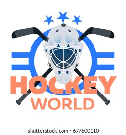 Hockey goalie mask with crossed sticks on white background 