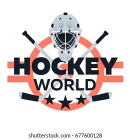 Hockey goalie mask with crossed sticks on white background 