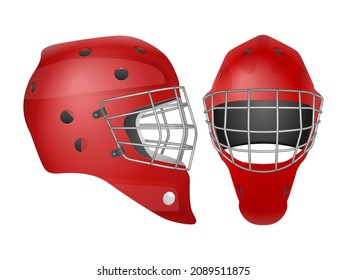 Hockey goalie mask set on a white background. Vector illustration.