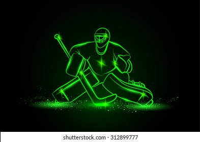 Hockey Goalie Positioning. Vector Neon Illustration.