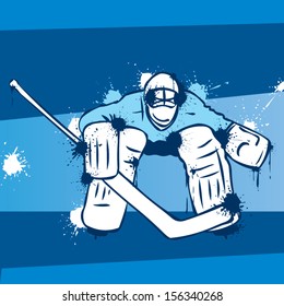 Hockey goalie ready to catch the puck. Vector, graffiti style.