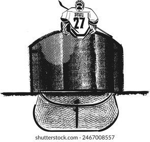 hockey goalie stands on the goal protecting them at the match