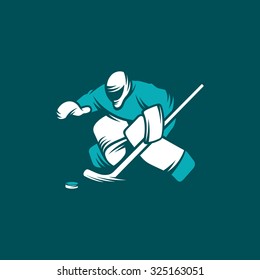 Hockey goalie Vector Illustration. Hockey goaltender in ready stance on a dark background. Branding Identity Corporate Logo