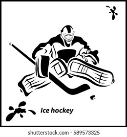 Hockey goalkeeper in action. Ice Hockey. Vector illustration