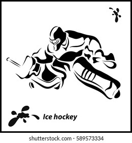 Hockey goalkeeper in action. Ice Hockey. Vector illustration