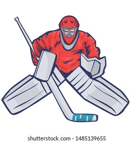 Hockey goalkeeper isolated on a white background. Vector graphics.