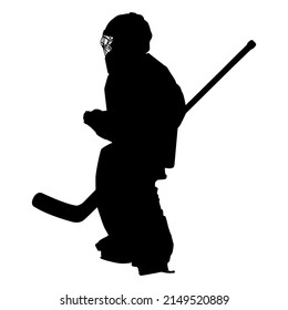 Hockey goalkeeper on white background. Ice hockey. Isolated vector silhouette player. Use as a sticker, tattoo, print, design element, etc.