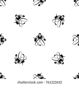 Hockey goalkeeper pattern repeat seamless in black color for any design. Vector geometric illustration