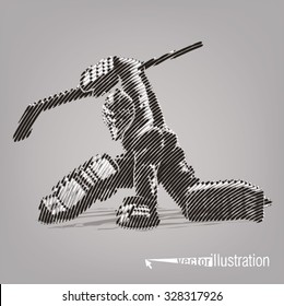 Hockey goaltender. Vector artwork in the style of ink drawing