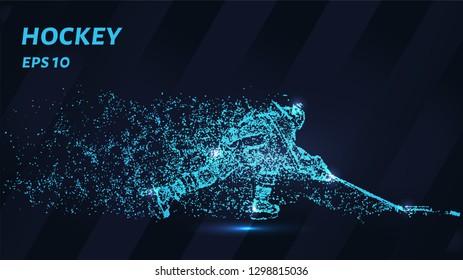 Hockey. A grid of blue stars in the night sky. Glowing dots create the shape of a hockey player. Sports, ice, puck and other concepts illustration or background