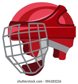 A hockey helmet, hockey ammunition, sports equipment.