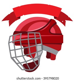 A hockey helmet with a banner for an inscription, hockey ammunition, sports equipment.