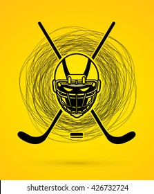 Hockey helmet designed on confuse line background graphic vector.