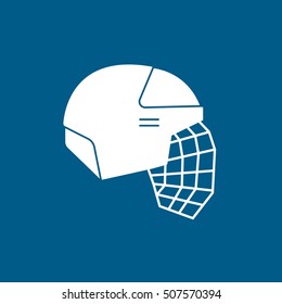 Hockey Helmet Flat Icon On Blue Background